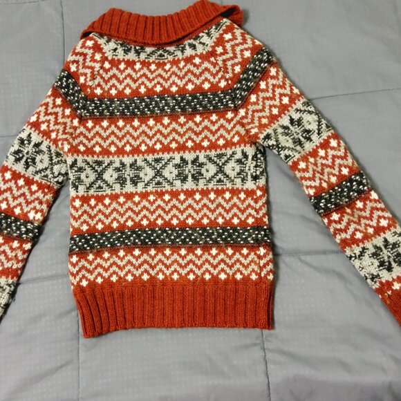 Aeropostale Snowflake Cardigan Winter Holiday Chunky Wool Blend Knit Sweater - Picture 3 of 6